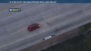 Chase Police nail spike strip attempt on car speeding down freeway