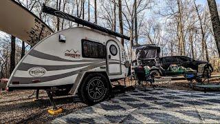 Teardrop Camper in rain high winds and cold  Relaxing vlog at Brown County State Park