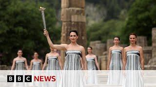 Olympic flame lit in Greeces ancient Olympia  BBC News