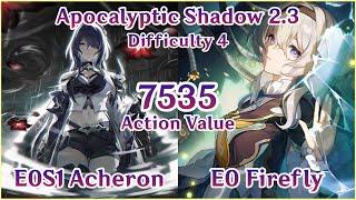 【HSR】NEW Apocalyptic Shadow 2.3 - E0S1 Acheron x E0 Firefly  7535 Action Value Clear Showcase