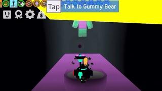 What happens when you talk to Gummy bear with all his gear?  bee swarm simulator