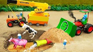 Diy tractor mini Bulldozer fix Water Pipe to making Road  Crane rescues Cows in Deep Hole  HP Mini