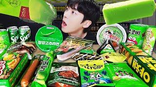 ASMR MUKBANG  GREEN FOOD HONEY JELLY CANDY Desserts FIRE Noodles chocolate Convenience store