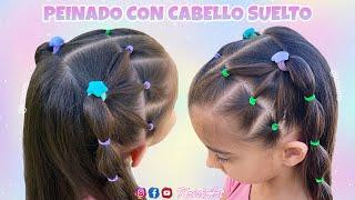 PEINADO FÁCIL Y RÁPIDO PARA NIÑAS  #PEINADOS CON LIGAS Y CABELLO SUELTO EN 5 MINUTOS