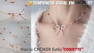 Como hacer COLLAR CHOKER con LAZO de perlas  Haz tu COLLAR TENDENCIA VIRAL en TikTok #coquette