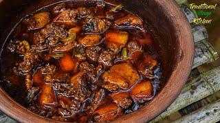 ගමේ රසට බ්ලැක් පෝක් කරිය  Black Pork Gravy Recipe  Spicy And Delicious Pork Recipe