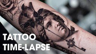 BLACK AND GREY APOLLO STATUE TATTOO  TIME LAPSE Real Time Tattooing