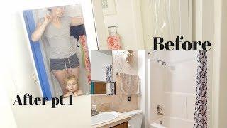 Tiny Bathroom Remodel PT 1 {mirror and wallpaper}