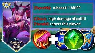 ALICE CORE BEST 1 HIT BUILD 2024 JUNGLER  HOW TO WIN AGAINST SUSTAINABLE DAMAGE DYRROTH MLBB