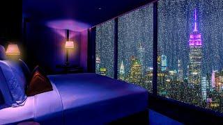 SPRING RAIN in MANHATTAN Cozy bedroom with a night view of New York - Rain sounds for sleeping