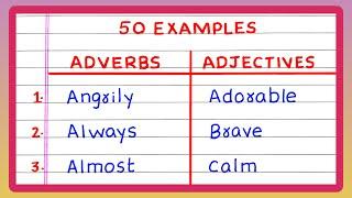ADVERBS AND ADJECTIVES in English Grammar  10  20  30  50 EXAMPLES OF ADVERBS AND ADJECTIVES