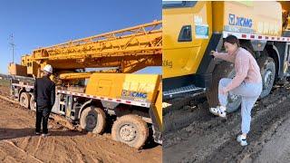 Female Crane Operator Heze Stranded at the Construction Site.