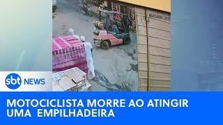 Motociclista morre após atingir empilhadeira  #SBTNewsnaTV 240724