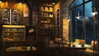 Cozy Coffee Shop Ambience with Relaxing Jazz Music Rain Sounds and Crackling Fireplace - 8 Hours