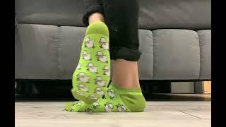 Sock play in cute green ankle socks