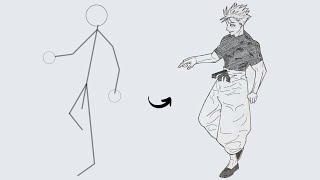 How to draw Gojo Satoru Full Body out of Stick Man  Easy Step by Step