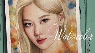 watercolor portrait painting of Rose - BlackPink - How to paint blonde girl with Watercolor