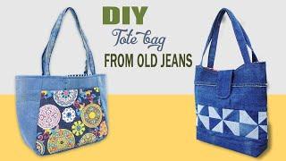 DIY Two super cool tote bags made from old jeans