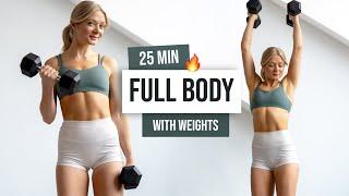 25 MIN INTENSE FULL BODY HIIT and STRENGTH Workout + Weights Home Workout with Dumbbells