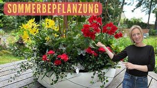 DIY Sommerbepflanzung in rot️gelbfrische Sommerdeko Idee für den Garten Balkon & die Terrasse️