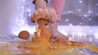 Crushing Raw Eggs With My Natural Toes No Polish ASMR SOUNDS