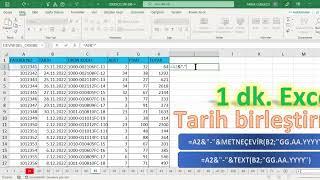 Excel 1 Dakika - Tarih Birleştirme #shorts