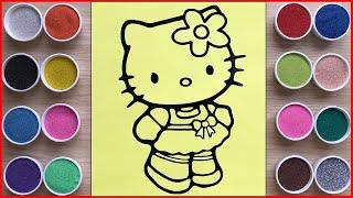 Kitty in pink dress sand painting how to painting with sand Chim Xinh channel