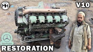 Mercedes v10 Engine Restoration in Budget  How to Rebuild Destroyed Truck Engine with Basic Tools