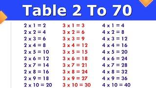 2 se lekar 70 Tak pahada  Table Of 2 To 70  2 to 70 Table  Multipliction table 2 to 70