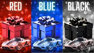 Choose your gift  3 gift box challenge 2 good & 1 badRed Blue & Black #chooseyourbox #gift