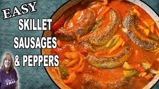 One Skillet SAUSAGES PEPPERS AND ONIONS Recipe  Perfect on a Hoagie Bun or over Mashed Potatoes