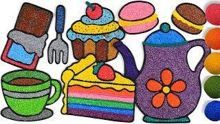 Coloring Cake Tea Set with Foam clay for Kids Children  Cupcake fork Piece of cake