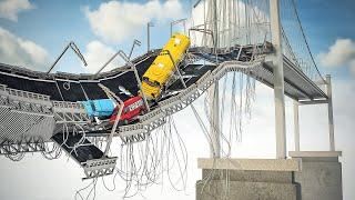 Vehicles Falls on Dynamic Suspension Bridge  Teardown