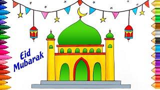 Easy Drawing of Eid Festival  Ramadan Drawing  Easy Ramazan Drawing  Easy Mosque Drawing