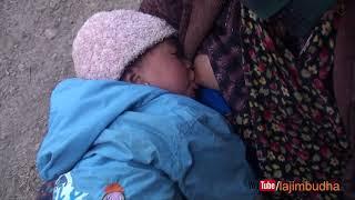 Milk and bread feeding to baby  village life 