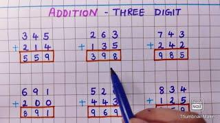 Addition Three Digit Numbers  Addition  Easy Addition  Maths