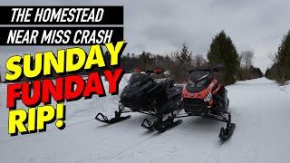 The HOMESTEAD Snowmobiling Snirt Run - NEAR MISS Crash I Hit it