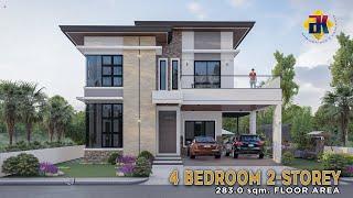 DESAIN RUMAH 4 Kamar Tidur 2 Lantai  283 meter persegi.  Animasi Eksterior & Interior