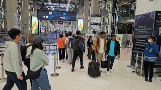 Arrival by airplane at Suvarnabhumi Airport Bangkok Airport in Bangkok Thailand 2024 4K GUIDE