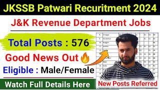 JKSSB Patwari Job Recuritment 2024  J&K Patwari Jobs District Wise  Jkssb Revenue Department Jobs