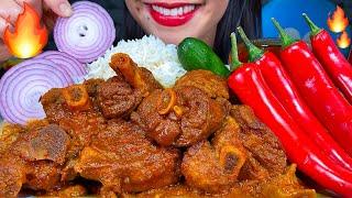 ASMR SPICY MUTTON CURRY RED HOT CHILI BASMATI RICE MUKBANG MASSIVE Eating Sounds