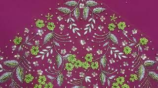 Aari work blouse design beautiful hand embroidery zardosi work flower design beads work