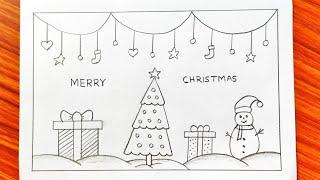 Christmas sketch easy  How to sketch Christmas greeting card  Merry Christmas card