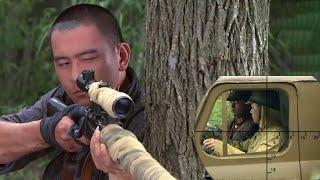 Anti-Japanese Movie Sharpshooter set up a sniper rifle catching the fleeing Japs off guard.