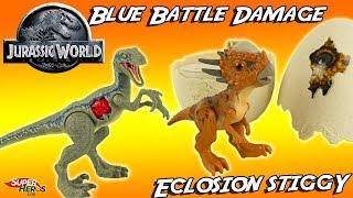 Jurassic World Figurine Blue Battle Damage Raptor Eclosion Stiggy Dinosaure Jouets Mattel Noel