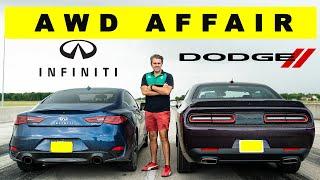 Dodge Challenger GT AWD vs Infiniti Q60 3.0t AWD  Comparison and Drag Race