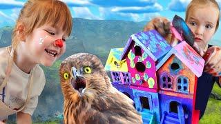 HOW to PAiNT a BiRD HOUSE Adley finds Hidden Baby Robin Eggs in the Backyard Crafts with Niko