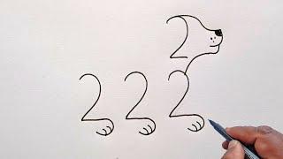 Dog Drawing From 2222 Number  How To Turn 2222 Into Dog Drawing  Dog Drawing Easy Dog Drawing Art