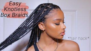 EASIEST KNOTLESS BOX BRAID TUTORIAL EVER  THICK HAIR HACK