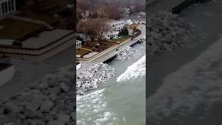 Monster Waves Smashing Ogden Dunes Homes Drone Footage #drone #nature #newvideo #shorts